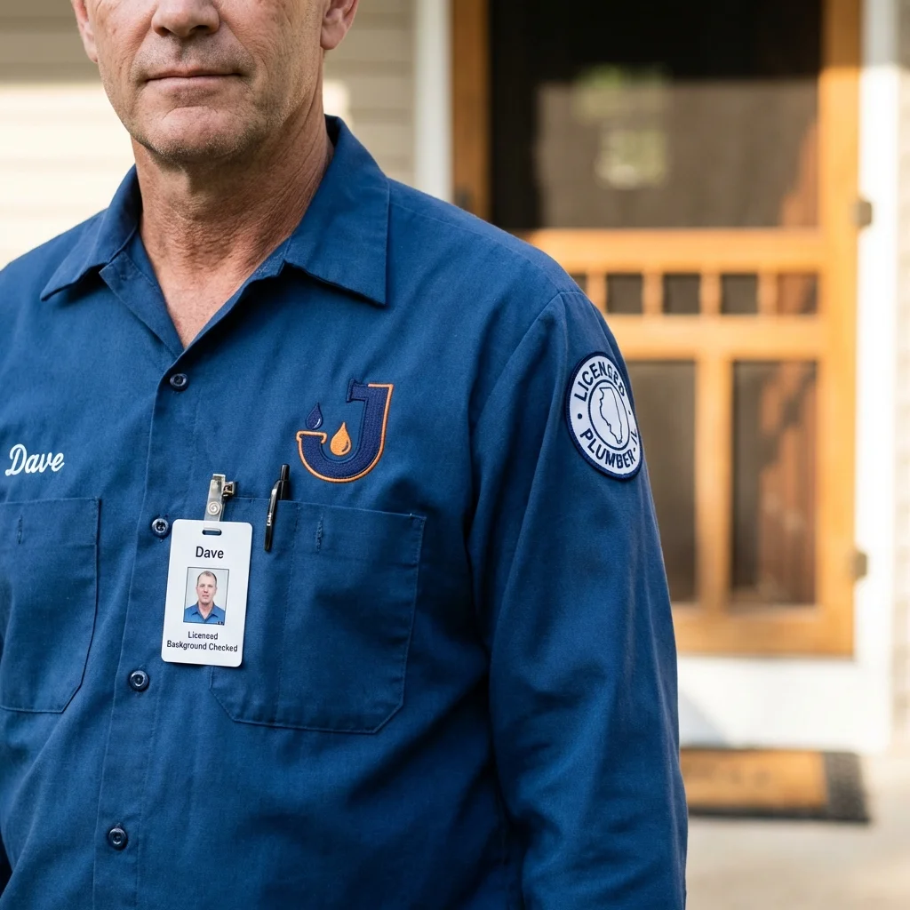 Licensed plumber showing ID badge in Quincy, MA