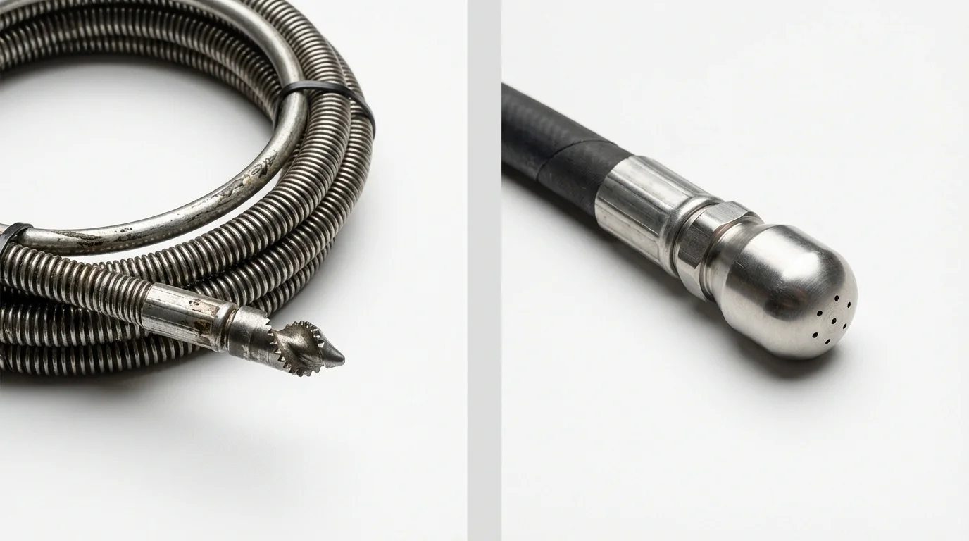 Drain snake cable and hydro jetting nozzle used for drain cleaning in Quincy, MA
